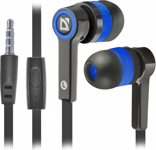 Наушники с микрофоном (гарнитура) Defender Pulse 420 чёрный+синий (63423)