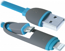 Кабель USB Defender USB10-03BP синий MicroUSB+Lighting, 1.0м  (87487)