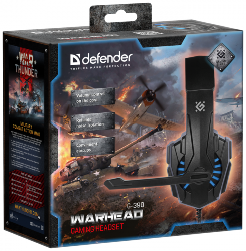 Наушники  с микрофоном Defender Warhead G-390 чёрный+синий,(64038) фото 3