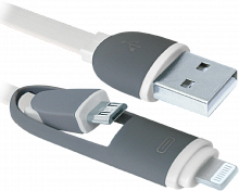 Кабель USB Defender USB10-03BP белый MicroUSB+Lighting, 1.0м  (87493)