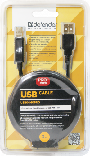 Кабель USB Defender USB04-10PRO USB2.0 AM-BM, 3м (87431) фото 2