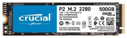 Диск SSD M.2 PCI-E 500Gb Crucial P2 Series, M.2 PCI-E 3.0 x2, NVMe. Speed: Read-2300Mb/s, Write-940M