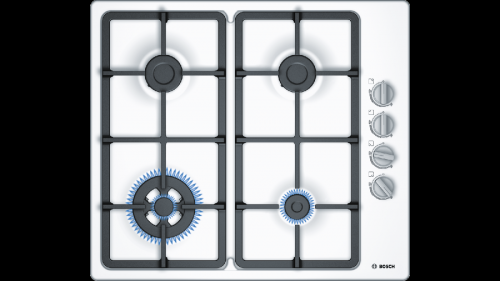 Поверхность газовая Bosch PBH6C2B90R (Serie2 / белый / эмаль / чугун / боковые переключатели / WOK)