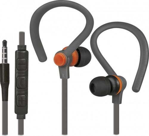 Наушники с микрофоном (гарнитура) Defender QutFit W760 серый+оранжевый,вставки (63762)