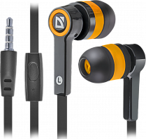 Наушники с микрофоном (гарнитура) Defender Pulse 420 чёрный+оранжевый (63420)