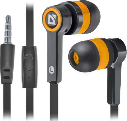 Наушники с микрофоном (гарнитура) Defender Pulse 420 чёрный+оранжевый (63420)