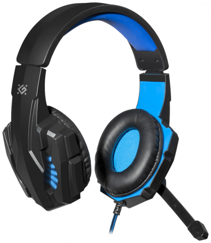 Наушники  с микрофоном Defender Warhead G-390LED чёрный+синий,(64039)