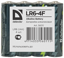 Батарейка  Defender LR06-4F AA, в плёнке 4 шт (56011)