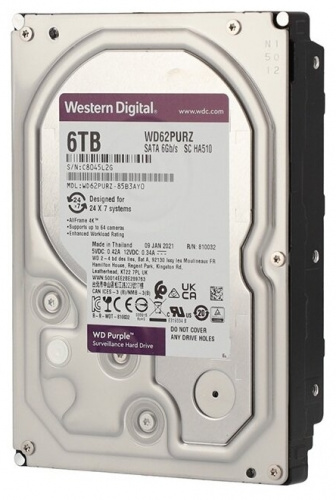 Жесткий диск 6000Gb (6TB) WD Caviar Purple 5400rpm 128Mb SATA3 (6GB/s) ( WD62PURZ ) размеры: 101.6 x