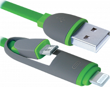 Кабель USB Defender USB10-03BP зелёный MicroUSB+Lighting, 1.0м  (87489)
