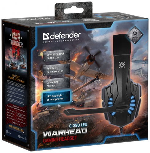 Наушники  с микрофоном Defender Warhead G-390LED чёрный+синий,(64039) фото 3
