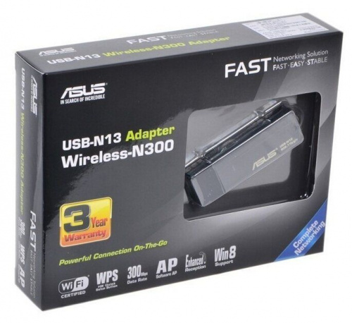 Сетевой адаптер беспроводной Asus USB-N13, 802.11n, до 300 мбит/с, USB 2.0, WEP, WPA, WPA2, портатив фото 3