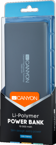 Портативный аккумулятор CANYON Power bank 10000mAh (Color: Dark Gray), bulit in Lithium Polymer Batt