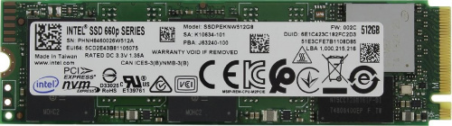 Жесткий диск SSD M.2 512GB Intel 660p Series PCI-E 3.0 x4  R1500/W1000Mb/s Type 2280 SSDPEKNW512G8X1