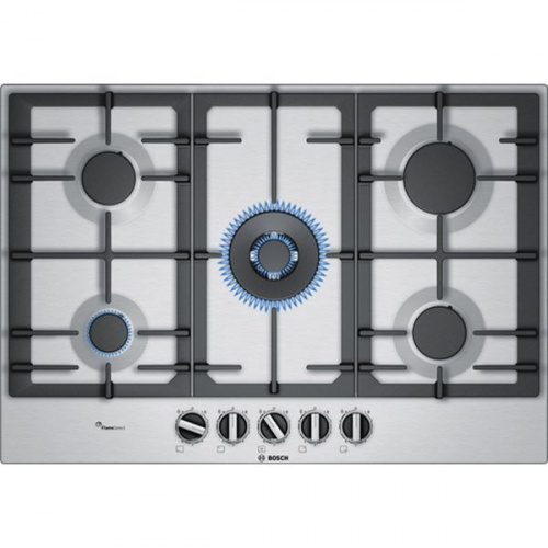Поверхность газовая Bosch PCQ7A5B90 (Serie6 / нерж / чугун / WOK / FlameSelect / 5 конфорок)