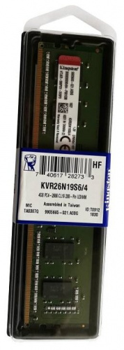 Модуль памяти DDR4-2666 (PC4-21300) 4GB <KINGSTON> CL-19. Voltage 1.2v. ( KVR26N19S6/4 )